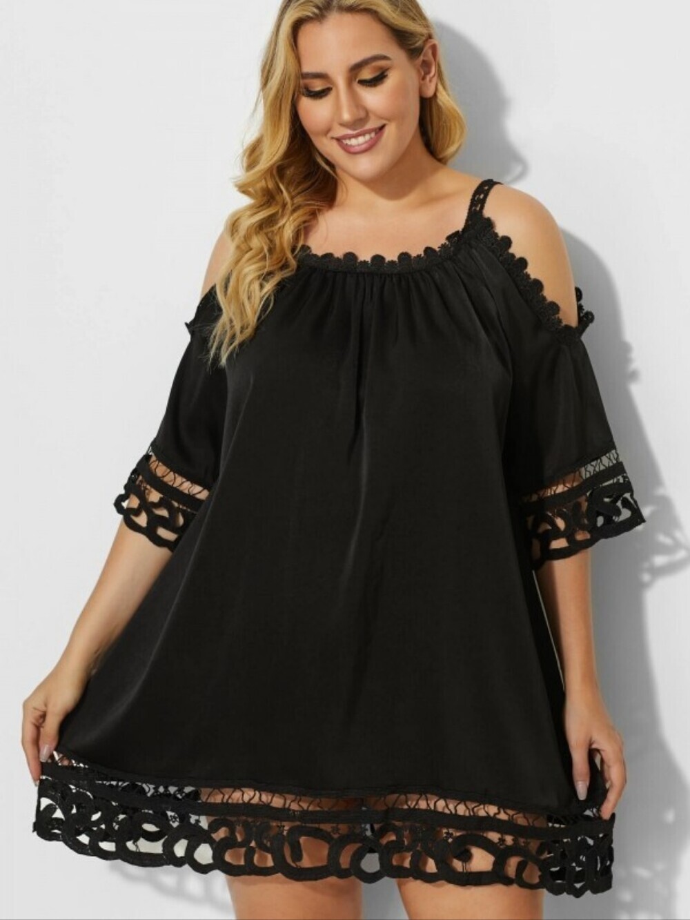 Swimsuits For All Black Crochet-Trim Swim Cover